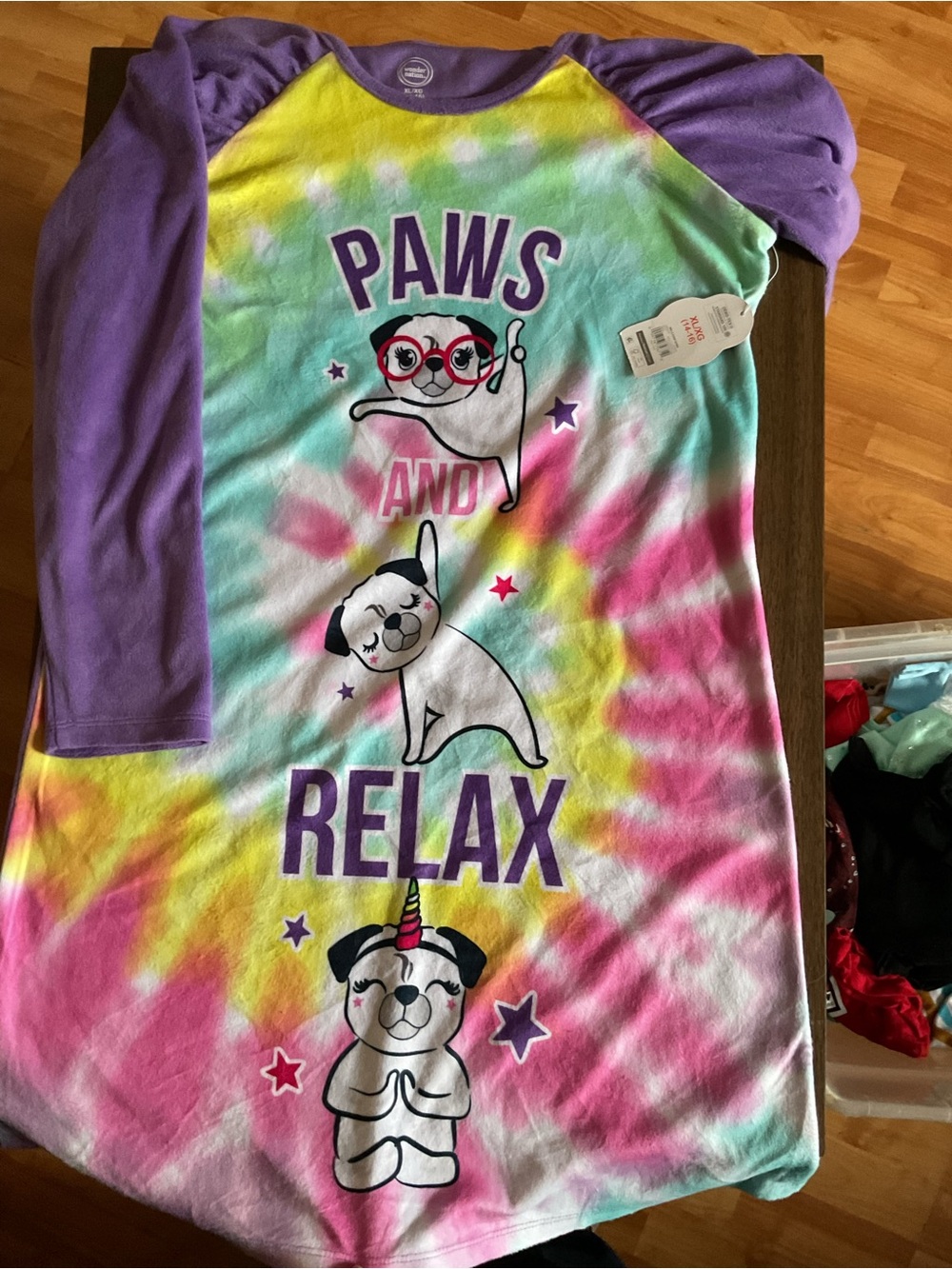 Tie-Dye Puppy Dog Paws and Relax Nightgown with Purple Sleeves